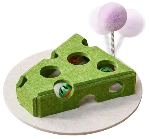 BCJMKDX gamelles pour Animaux, Mangeoire Puzzle for Chat | Interactive for au Design Fromage | avec Baguette, Cloche et Boule for Aire de Jeux, Taille Moyenne
