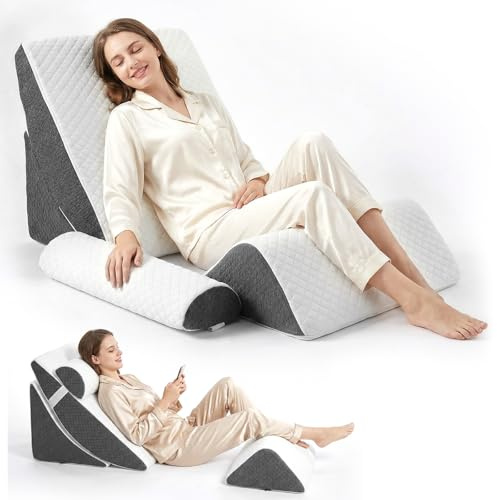 Orthopädisches Bett Keilkissen Set,4pcs Memory-Schaum Keilkissen für Bett Schlafapnoe, Sodbrennen, Beinhochlagerung, Ergonomisches Post Chirurgie Schaum Kissen zur Lesen, Schlafen, Beinkissen