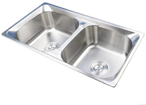 Fregadero de cocina de acero inoxidable de doble lavabo para montaje inferior/montaje superior, instalación duradera, perfecto para cocinas pequeñas y grandes, diseño moderno, fácil de limpiar