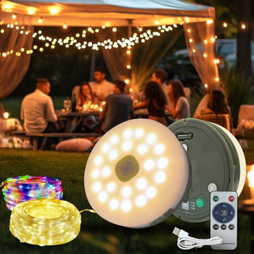 Nacvo Camping String Lights 10M/100LED,USB Rechargeable Fairy Lights | 2000mAh Battery,IP65 Waterproof,14 Lighting Modes with Remote Dimmable Camping Fairy Lights for Outdoor,Tent, Caravan,Garden