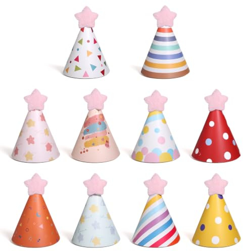 Psiriol 10 Stück Partyhüte für Kuscheltiere, Kleine Party hüte Kuscheltiere, Mini Partyhüte Geburtstagshut, Party Hüte für Erwachsenenfeiern, Hunde, Katzen, Kaninchen und Plüschtiere