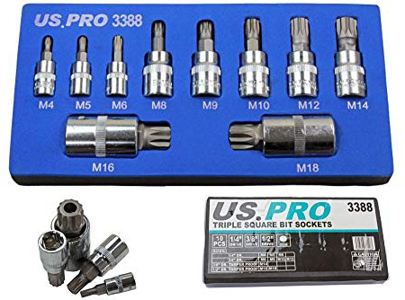 US PRO 10 llaves de vaso cuadradas triples en bandeja de espuma M4-M18 XZN