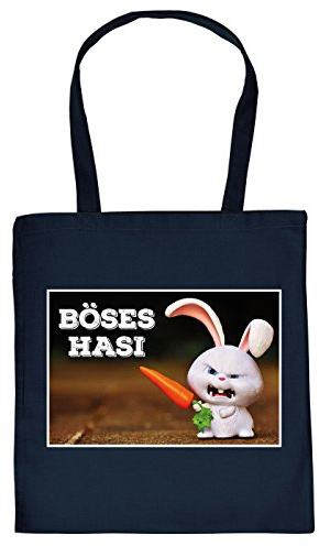 Oster-Motiv Tragetasche - Baumwolltasche Osterhase - Geschenktasche Ostern : Böses Hasi - Deko Osternest - Tasche Ostern Farbe: Navyblau