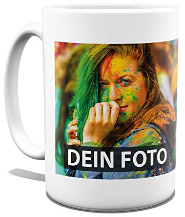 Tasse selbst individuell gestalten/Personalisierbar mit eigenem Foto bedrucken/Fototasse/Motivtasse/Werbetasse/Firmentasse mit Logo/Hohe Tasse - Weiss