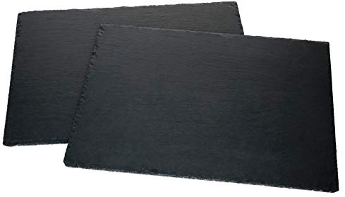 MamboCat Schieferplatte 2er Set 40 x 30 cm I Servierplatten Schwarz I Sushi Platte mit rustikaler Bruchkante I Cheese Board Vorspeisenteller auch als Untersetzer Teller I Dekoplatte Granit