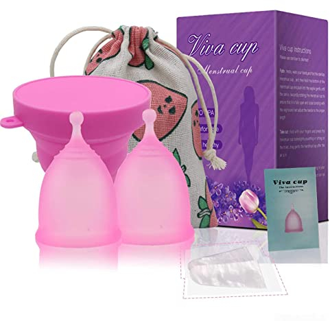 Coppetta Mestruale Morbida Kit 2 Pezzi S+L Lavabili Sterilizzatore Silicone Medicale Anallergica Riutilizzabile 12 Ore 25-30ml Ideale Per Principiante Coppette Mestruali (tazza da viaggio presentata)