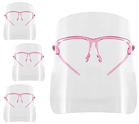 TCP Global Salon World Safety Face Shields with Pink Glasses Frames (Pack of 4) - Ultra Clear Protective Full Face Shields to Protect Eyes, Nose, Mouth - Anti-Fog PET Plastic, Goggles