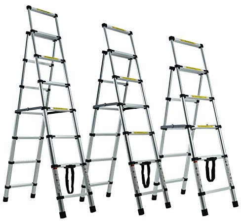 Aluminium Step Ladder with Handrail, 1.7M - 2M Telescopic Ladder Lightweight Folding Steps Extension Ladder A-frame Ladder for Household DIY Work ( 5 + 6 Steps)