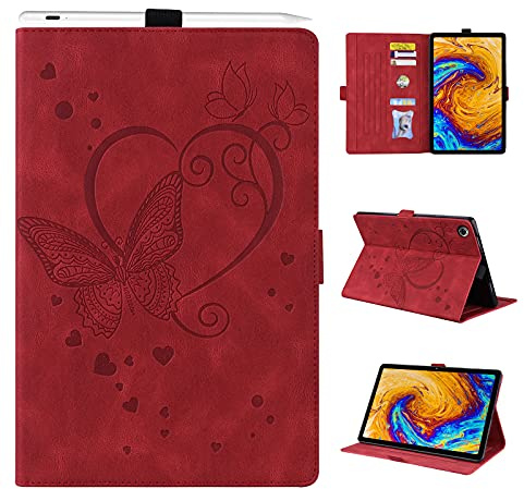 Auslbin Coque pour Lenovo Tab M10 FHD Plus 10.3 Pouces 2020 TB-X606X/X606F PU Folio Housse de Protection avec Porte-Pencil Poche Carte avec Support Fonction Étui pour Lenovo Tab M10 Plus Rouge