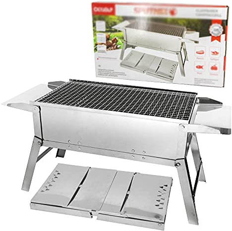 Compar Klappbarer Mangal Camping-Grill SPUTNIK aus Edelstahl BBQ Holzkohle