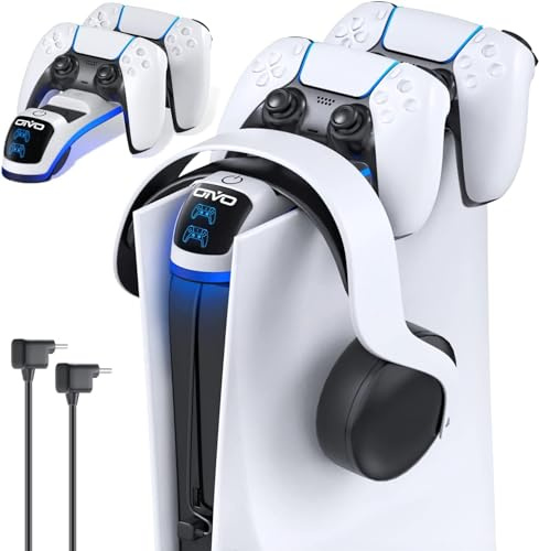 PS5 Controller Ladestation mit Headset Halter, PS5 Ladestation mit verbessertem Touch-Schalter, PlayStation 5 Controller Ladegerät mit Schnellladekabel, PS5 Zubehör für 2020 PS5 Konsole - Skins