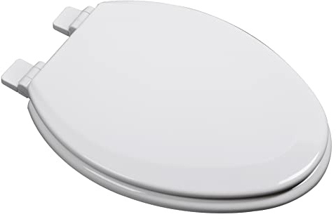 Bath Décor 1Q1E7-00 Premium Molded Wood Slow Close Toilet Seat with Vari-Adjust Release ‘N’ Clean Lok-Down Hinge and Quik-Lok Mounting Hardware, Elongated, White