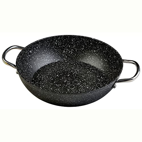 WECOOK! Granite Cazuela Baja Inducción Completa 20 cm, Aluminio Forjado 1,5 Litros, Antiadherente Ecológico Piedra sin PFOA, Asas Acero Remachadas, Apta Todas las Cocinas, Vitrocerámica, Gas, Horno | Espesor de 3 mm, distribución uniforme del calor, apta para lavavajillas y fácil limpieza