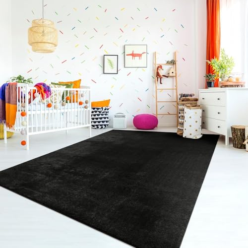 TT Home Teppich Kinderzimmer Waschbar rutschfest Kinderteppich Junge Mädchen Weich Pastell, Farbe:Schwarz, Größe:200x280 cm
