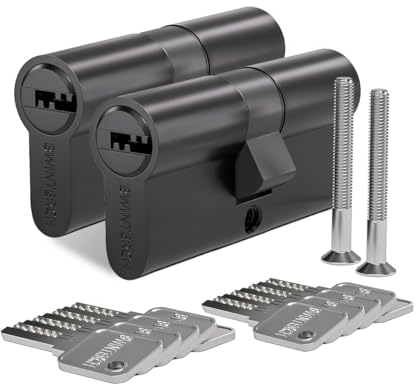 Bwintech 2 Stück 30/40mm Euro Messingzylinder, 70mm Schlüssel/Schlüsselzylinderschloss mit 10 horizontalen Messingschlüsseln,Anti Picking,Anti Bohr,Anti Snap,Anti Bumping, schwarze Oberfläche