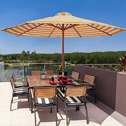 JJ Home Sombrilla de Patio a Rayas de 270 cm/9 pies, sombrilla de sombrilla de jardín de terraza al Aire Libre, sombrilla de Mesa de sombrilla de Mercado Grande, 8 Varillas Resistentes