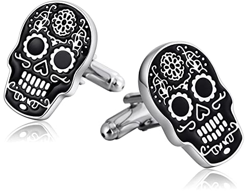 Wycian Manchettenknoepfe Schwarz Totenkopf, Manschettenknöpfe Herren Edelstahl Muster Schädelkopf Rostfreier Stahl für Männer Vater Freund Tuxedo Shirt