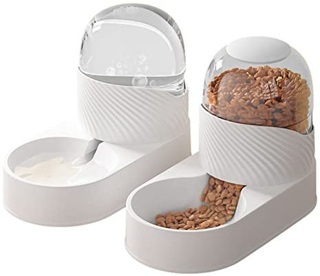 Automatic Pet Feeder and Water Dispenser Kit, Transparent Pet Water Food Dispenser Removable Automatic Cat Feeder Waterer Set for Dog Puppy Kitten (White)