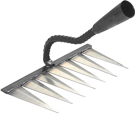 4/5/6/7 Teeth Manganese Steel Weeding Hoe Rake Farm Tool Weeding Scarifier Artifact Agricultural Garden Tool Hoe Farm Growing (7 Teeth)