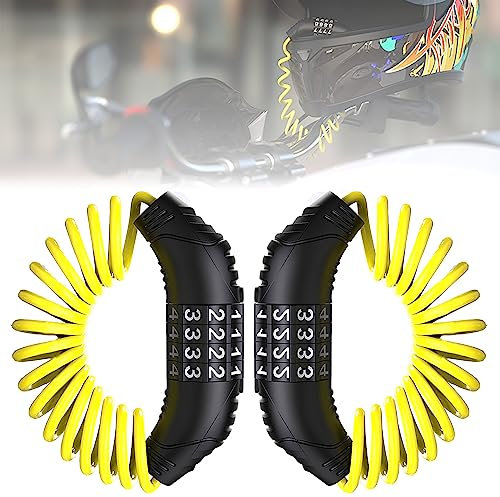 Windance 2pcs Motorcycle Helmet Lock Cable, Anti-Theft Retractable Luggage Lock with 4 Digit Password Combination Security Lock (Yellow 2PCS)
