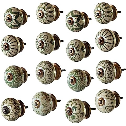 Knober 16 X Verde MIXSET Grün Schubladengriff | Möbelknöpfe | Gewinde metrisch M 4 | 16 Stück MIXSET