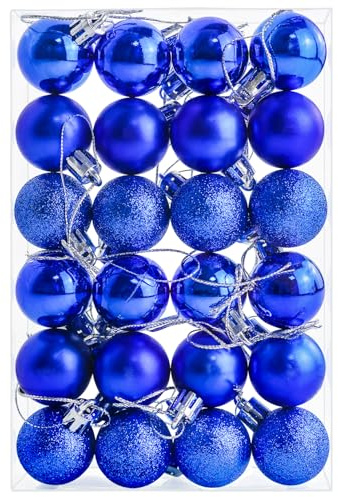 24 Pieces 30 mm Christmas Baubles, Mini Christmas Tree Decoration Baubles, Small Hanging Balls for Xmas Tree Holiday Wedding Party Ornaments, Blue