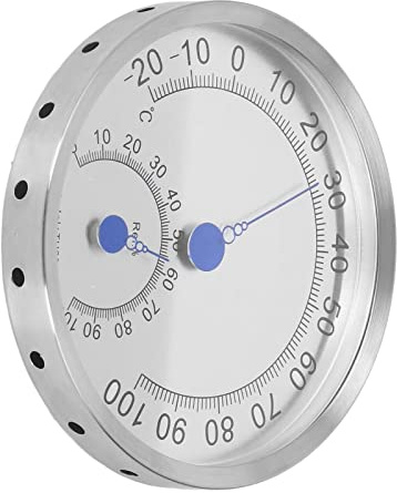 Rundes Thermometer aus Edelstahl, Außenthermometer, Hygrometer, Wasserdicht, Großes Wetterthermometer(mit Halterung) (Ohne Unterstützung)