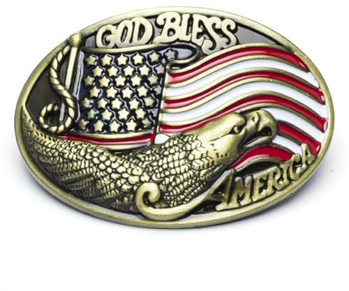 fomissky-sisa Cowboy-Gürtelschnalle mit amerikanischer Flagge, Western-Gürtelschnallen, graviert, American Pride Adler, Ersatz, God Bless America – Bronze, Durchschnittlich