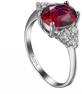 Epinki Eheringe Weißgold 375, Elegant Partnerringe mit Labor Erstellt Rubin Rot, 9K Hochzeitsring mit Moissanit Echtschmuck, Gr.66 (21.0)