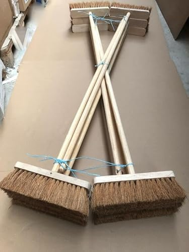 Lot de 12 balais Coco 29 cm emmanchés, Manche Bois 1.30m