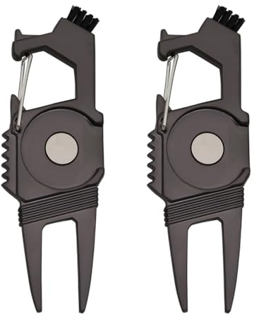 MiOYOOW 2 Teiliges Golf Pitchgabel Reparaturwerkzeug, Golf Pitch Gabel mit Magnetischem Golfballmarker/Flaschenöffner/Schlägerbürstenfunktion, Golf Pitch Tool für Golfer