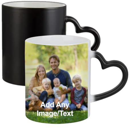 Getagift Personalised with Your Photo/Any Text Mug, Novelty, Ceramic Heart Handle Colour Changing Magic Mug, Memorable Gift Ideas for Family, Friends, Birthday, Anniversary.