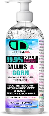 DD Teck All-in-One Corn & Callus Remover for Feet – Extra Strength Liquid Treatment for Hard Skin, Cracked Heels & Dry Feet – Professional Foot Care (500ml Pump)