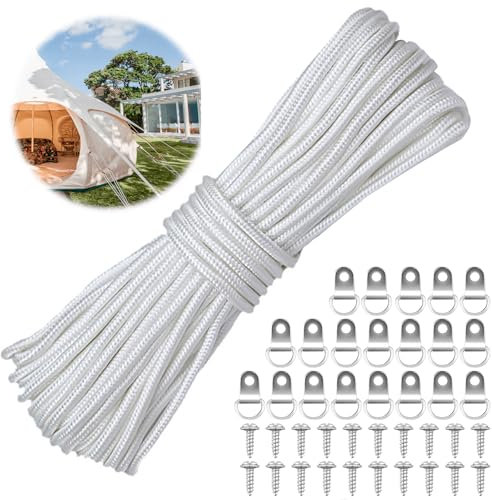 20m*4mm Picture Hanging Cord, Picture Wire, Picture Cord, Strong Nylon Picture Frame Hanging String Rope with 20 D-Ring Hooks and 20 Screws for Hanging Mirror, Paintings, Decorations, Pictures