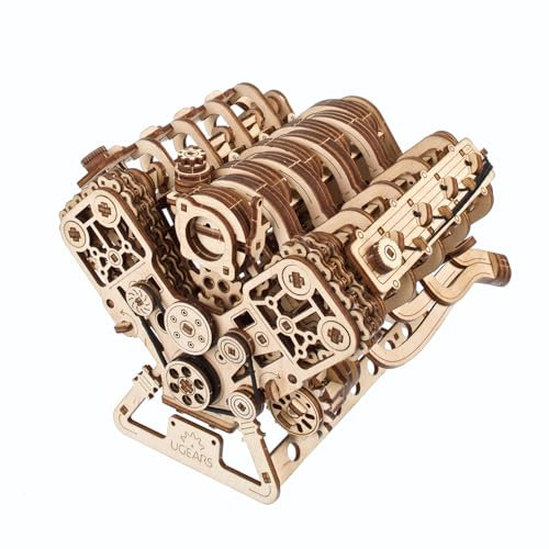 UGEARS V8 Motor Modellbausatz - Fortgeschrittenes 3D Holzpuzzle für Erwachsene - DIY-Kits als Geschenk für Ingenieure - 3D Puzzle Motorbausatz für Vatertag, Geburtstage, Weihnachten - 776 Teile