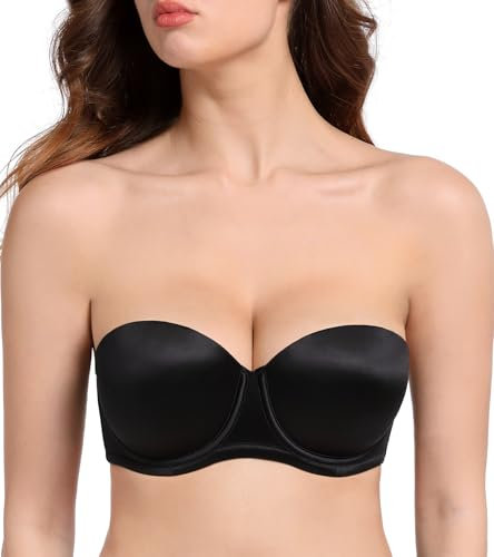 Lemorosy Women's Push Up Strapless Bra Thick Padded Underwire Multiway Convertible Add a Cup(Black,36A)