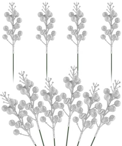Abeillo 10 palillos artificiales para árbol de Navidad, 23 cm, tallos de bayas de Navidad, ramas de bayas de Navidad, adornos de árbol de Navidad para bricolaje, corona de Navidad, decoración del