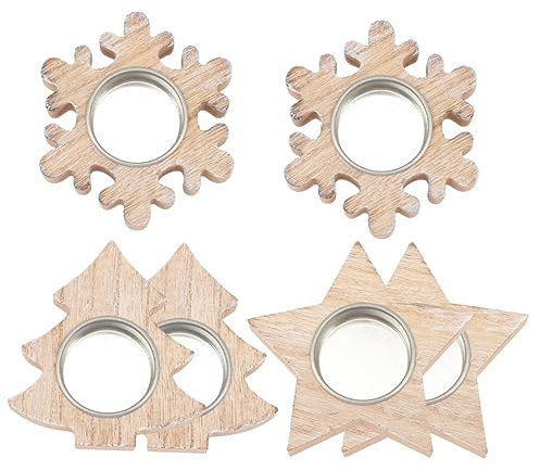 CORHAD Weihnachtlicher Teelichthalter Aus Holz 6 Stück Mit Weihnachtsbaum Stern Schneeflocke Kerzenhalter Dekoration Für Festliche Tischdeko Und Heimfeiern