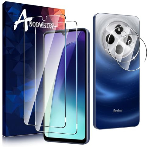 Anoowkoa 2+2 Pezzi Vetro Temperato per Xiaomi Redmi 14C/Poco C75 + Fotocamera Pellicola Protettiva,Protezione Schermo Anti Graffio Ultra Resistente