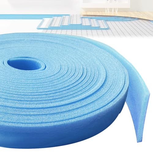 Hengrongshen Tiras aislantes para bordes, 50 mm x 5 mm x 20 m, autoadhesivas, aislantes de masa de compensación para impermeabilización entre placas de calefacción por suelo radiante y paredes (azul)