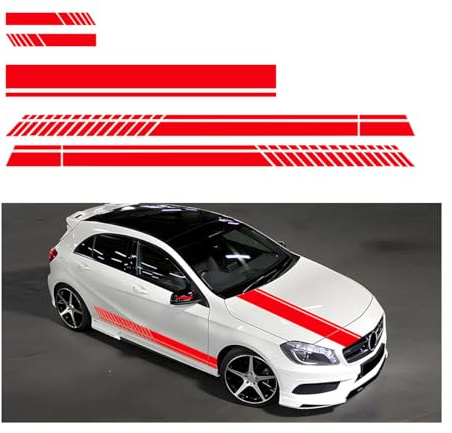 Adunsiaoto Pegatinas Para Coches, Pegatinas Rayas Para Capó Coche, Calcomanía Rayas Para Coche, Auto Racing Body Stripe Lateral Calcomanía, Accesorios Exteriores Generales Automóviles(Rojo)