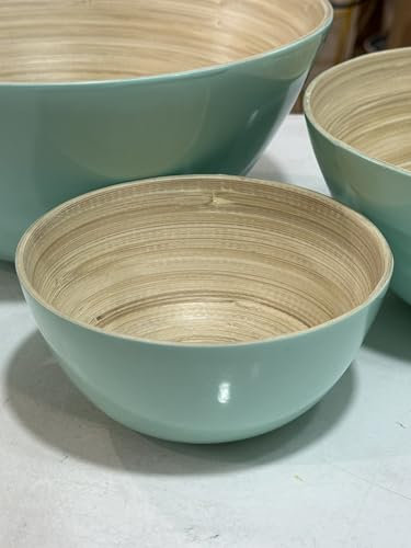 XAUSLY - Set de Ensaladeras Bambú 3 Piezas - Cuencos/Bowls Hechos a Mano, Elegantes y Resistentes - Ideales para Servir Ensaladas, Cereales, Palomitas...