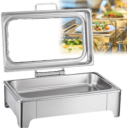 GESAIDES Electric Chafing Dish Buffet Set, Catering Food Warmer with Chafing Serving Dish and Glass Cover for Parties, Birthday, Wedding, Christmas, Silver,A