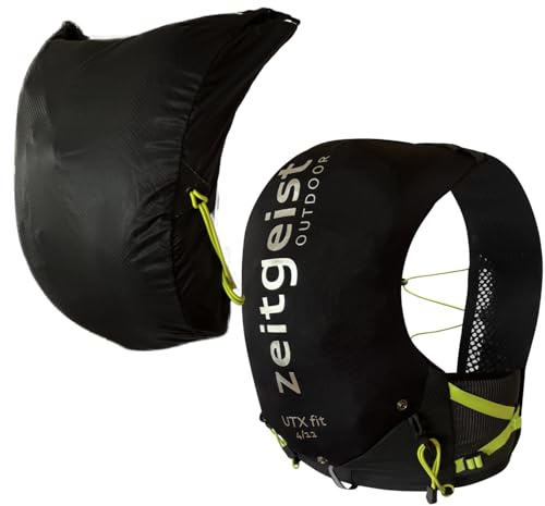 zeitgeist utomhus® löparväst dam och herr | 2 i 1 löpryggsäck 4 l & 12 l | optimal passform | andningsbar trailrunning ryggsäck | ultralätt löpväst 245–290 g | drickryggsäck löpning, svart, M-L
