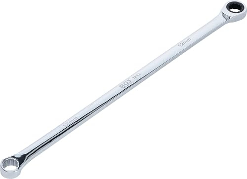 BGS 7242 | Ratchet Ring Wrench and Ring Spanner | Extra Long | 12 mm | Length 283 mm, 72 teeth, 5° reverse swivel angle, twelve-point, chrome vanadium steel, chrome-plated, high-gloss