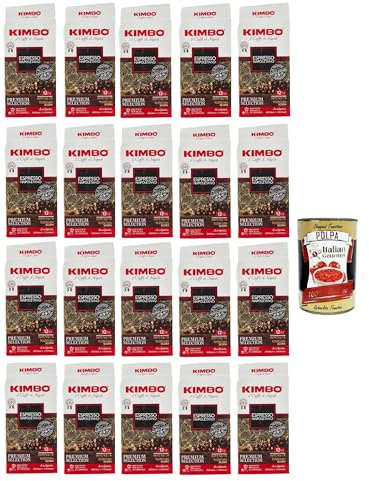Kimbo Espresso napoletano, caffe' italiano, Caffè Macinato, Italian Café moulu, convient pour cafetière Moka, Lot de 20x 250 gr + Italian Gourmet polpa 400g