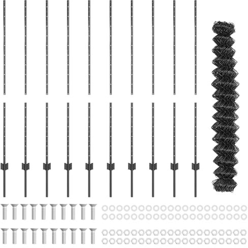 vidaXL Grey Galvanized Steel Garden Fence Set with 10m Chain Link and 20 U Posts - Outdoor Fencing/Protection, 1.4m Height - UV Resistant, Easy Assembly