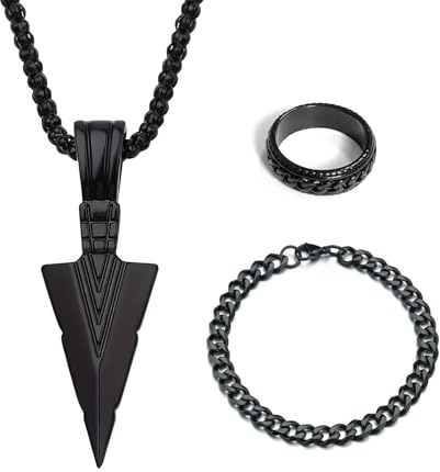 pclapora 3 Piezas Collar Vikingo Colgante Hombre Anillo de Pulsera, Amuleto Vikingo con Cadena, Cadena Celta Gruesa Vintage Colgante, Collar de Amuleto Nórdico Vintage para Mujeres y Hombres
