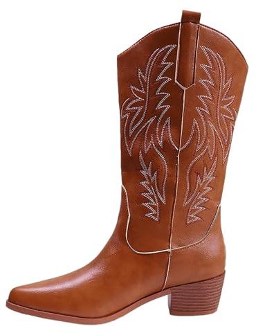 HOOUDO Stivali Texani Donna, Fashion Stivali Donna Invernali Cowboy Western Texani Scarpe da Punta Camperos Etnici Stivaletti Estivi Camperos Pelle