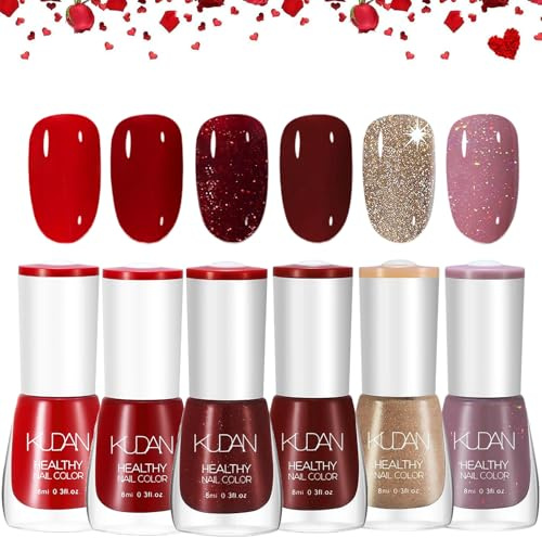 Lot de 6 vernis à ongles - Séchage rapide et longue durée - Vernis à ongles Red Shimmer - Vernis de couleur non toxique à base d'eau - Vernis à ongles à base d'eau non toxique pour bricolage - Cadeau